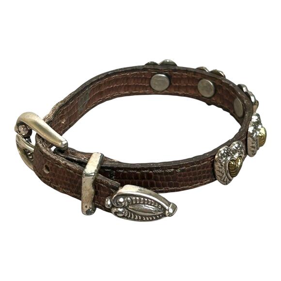 Brighton Roped Heart Braid Bandit Embossed Dark Brown Leather Buckle Bracelet - Picture 2 of 7